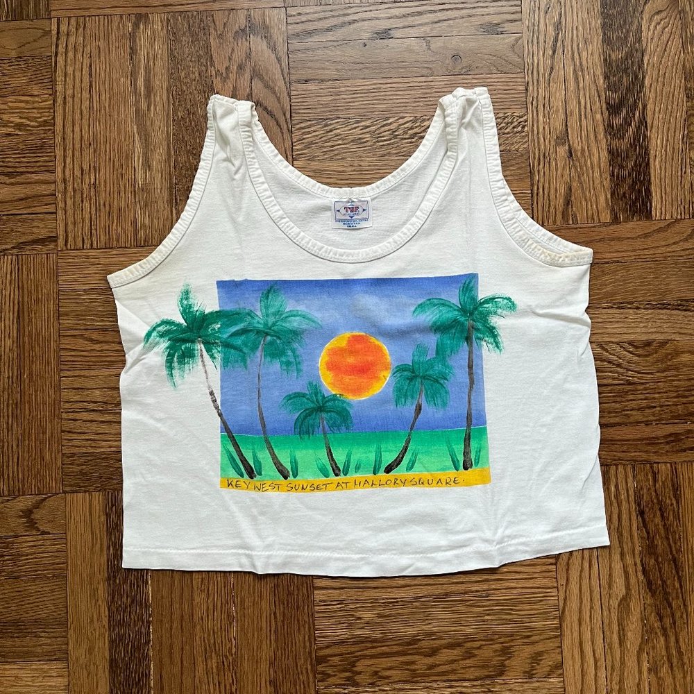 Vintage Key West Sunset Cropped Graphic Tank Top